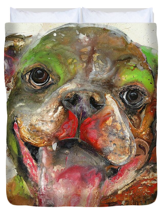 Dog Duvet Cover featuring the painting All Smiles by Kasha Ritter