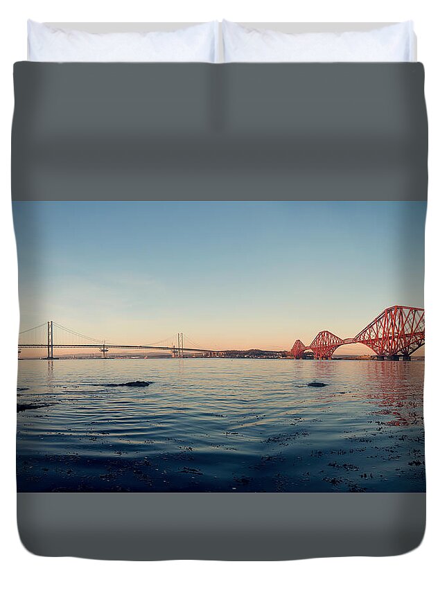 Three Duvet Cover featuring the photograph All Three Bridges by Ray Devlin