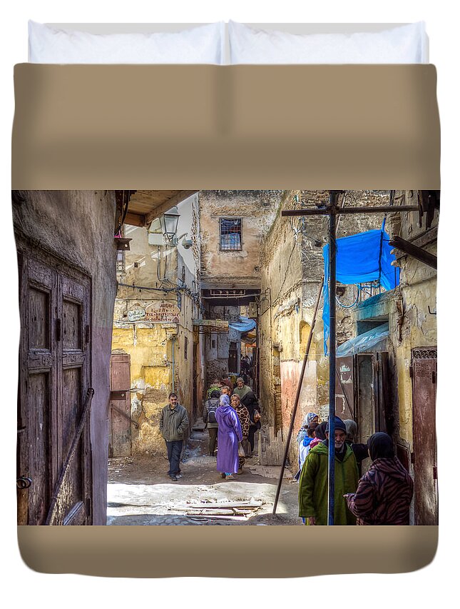 Fes Duvet Cover featuring the photograph Alley in Fes medina by Claudio Maioli