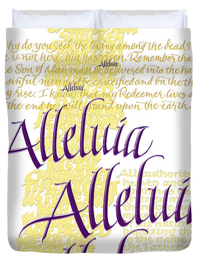 Bible Duvet Cover featuring the painting Alleluia Banner by Judy Dodds