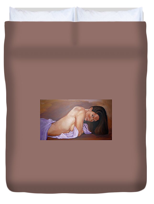 Reclining Nude Duvet Cover featuring the painting Allison by Bryan Bustard