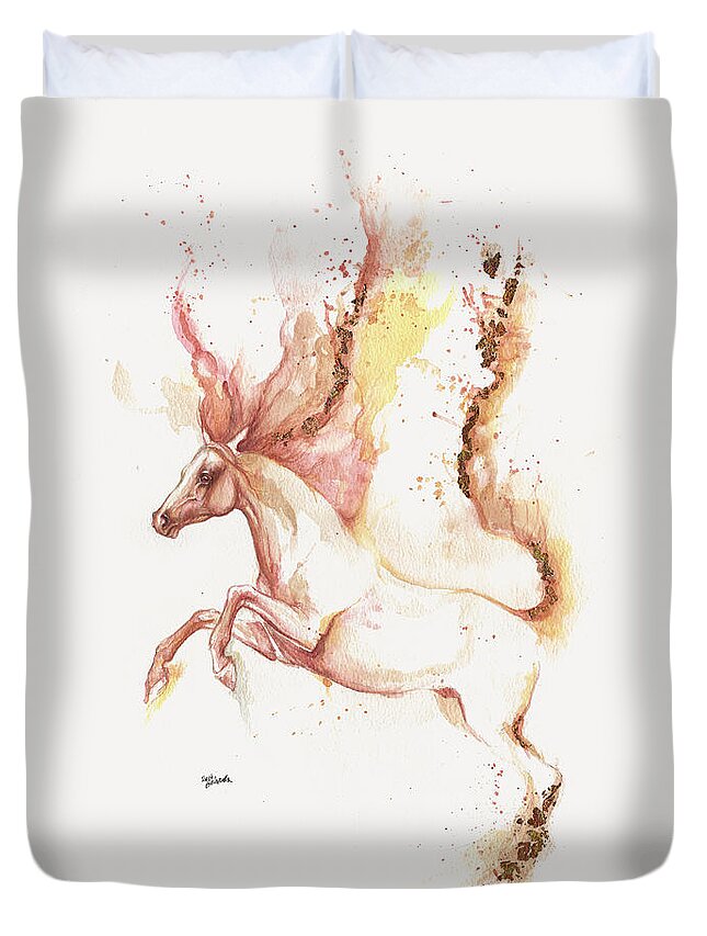 Horse Duvet Cover featuring the painting Almost Like An Unicorn 1 by Ang El