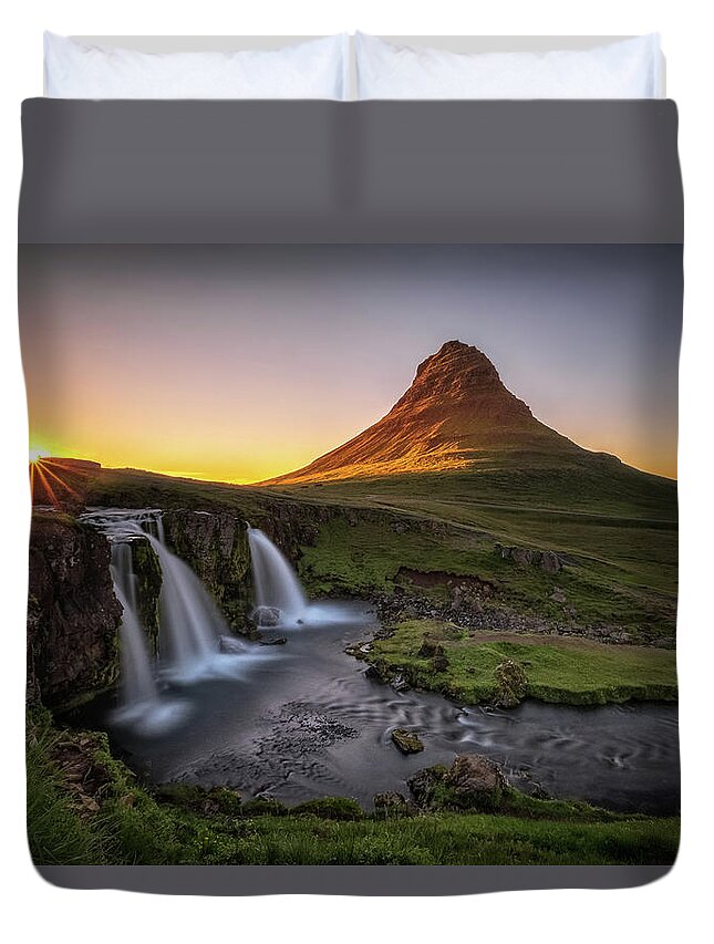 Iceland West Region Duvet Cover featuring the photograph Almost Midnight by Neil Shapiro