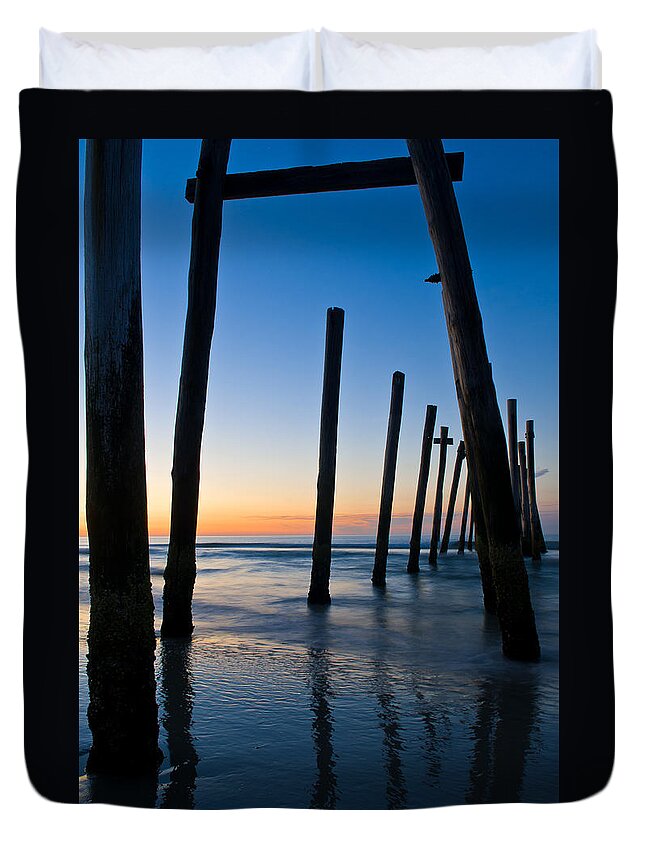 Beach Duvet Cover featuring the photograph Almost Sunrise at the Pier by Louis Dallara