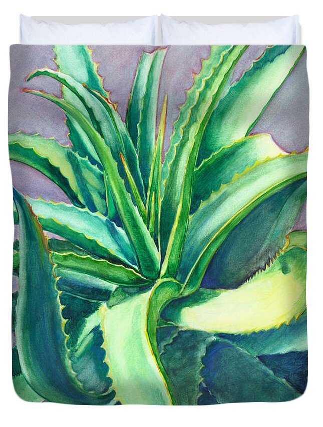 Aloe Vera Duvet Cover featuring the painting Aloe Vera Watercolor by Linda Ruiz-Lozito