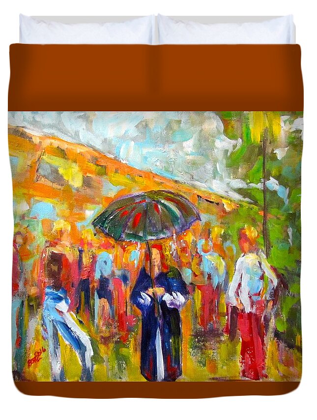People Duvet Cover featuring the painting Alone in a Crowd by Barbara O'Toole