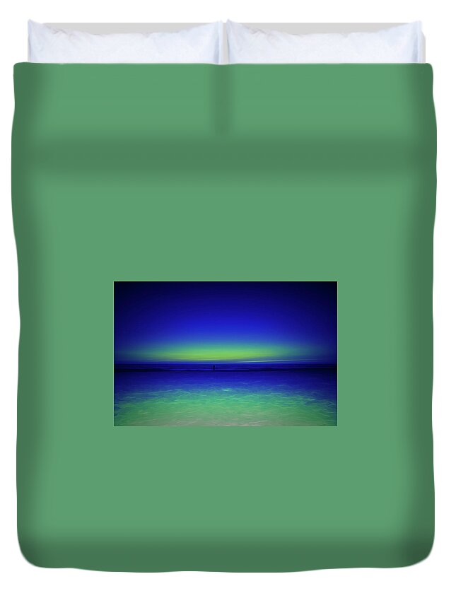 Sunset Duvet Cover featuring the photograph Alone on the Beach Glow in the Dark by Aimee L Maher ALM GALLERY