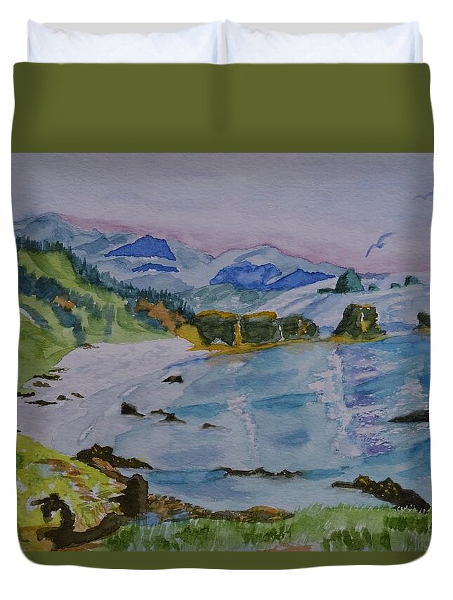 Along The Oregon Trail Duvet Cover featuring the painting Along the Oregon Trail by Warren Thompson