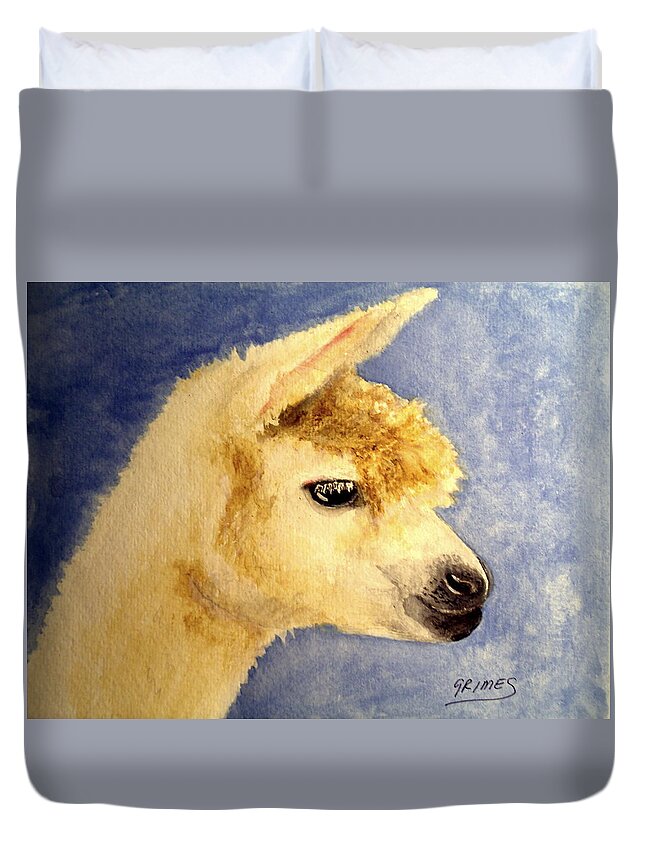 Alpaca Duvet Cover featuring the painting Alpaca Baby by Carol Grimes