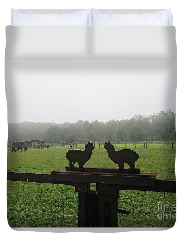 Alpaga Duvet Cover featuring the photograph Alpaca Farm in Vockerode by Chani Demuijlder