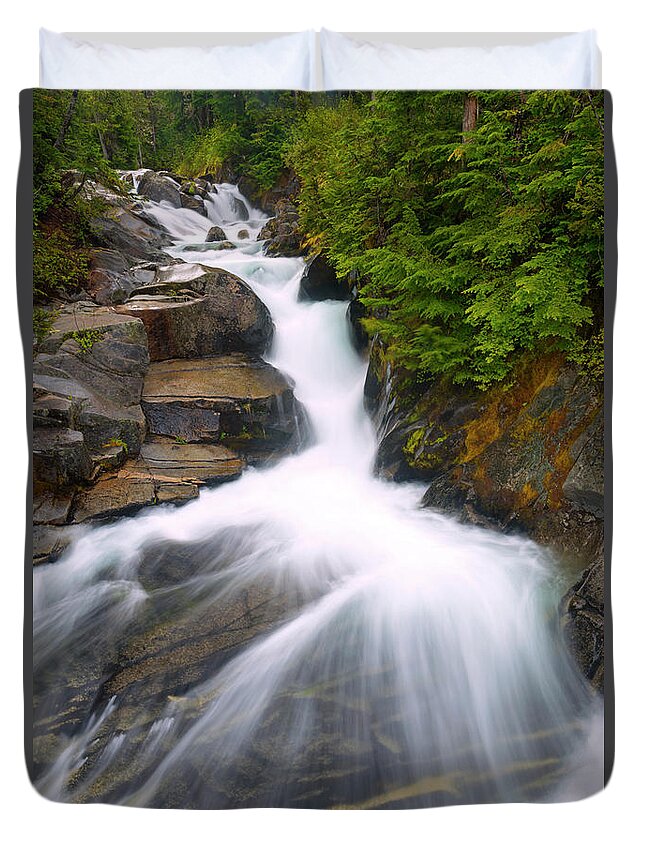Waterfall Duvet Cover featuring the photograph Alpine Rush by Michael Dawson