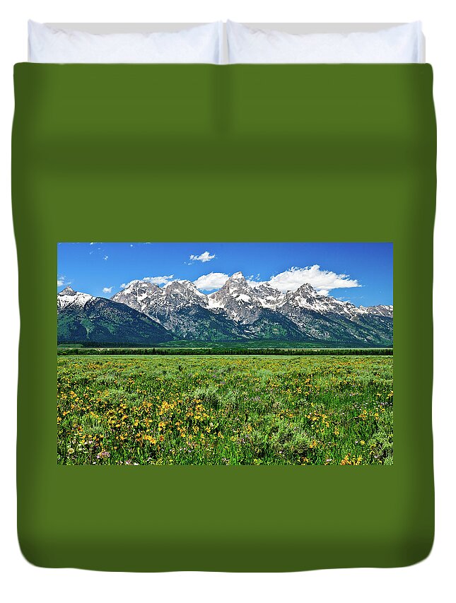 Grand Teton National Park Duvet Cover featuring the photograph Alpine Spring by Greg Norrell