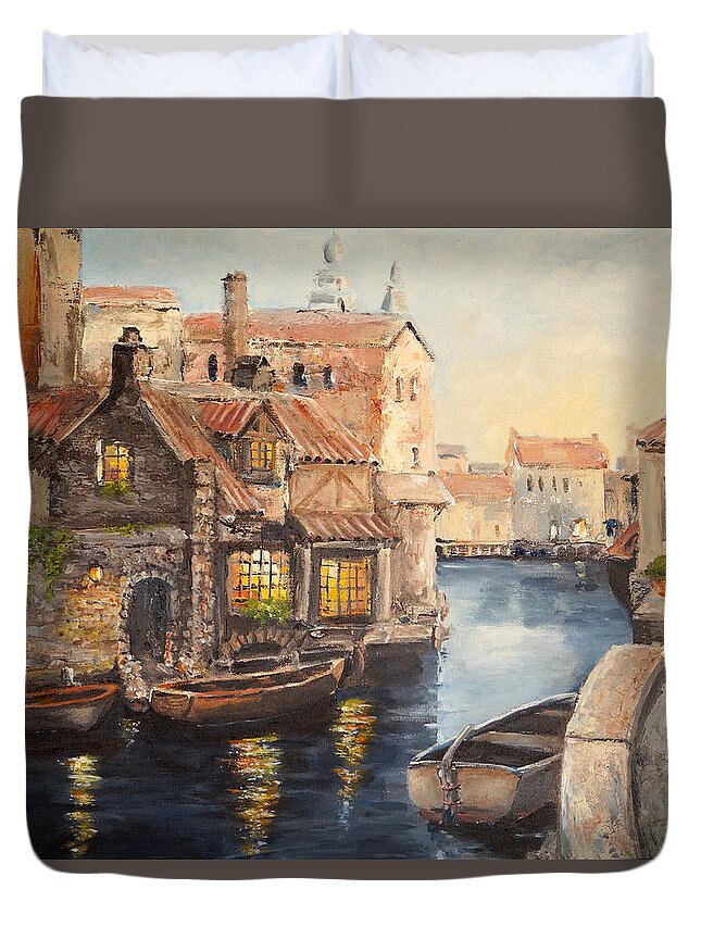 France Duvet Cover featuring the painting Alsace at Dusk by Alan Lakin
