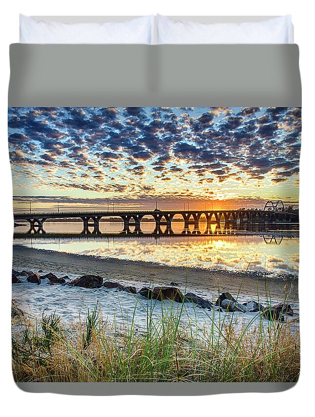 Waldport Oregon Duvet Cover featuring the photograph Alsea Bay Bridge Waldport Oregon by Donald Pash