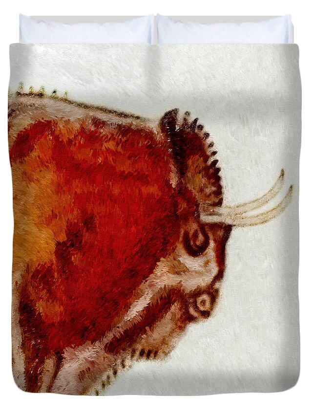 Altamira Duvet Cover featuring the digital art Altamira Prehistoric Bison Detail by Weston Westmoreland