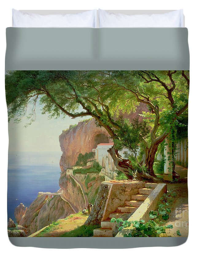 Amalfi Duvet Cover featuring the painting Amalfi by Carl Frederic Aagaard