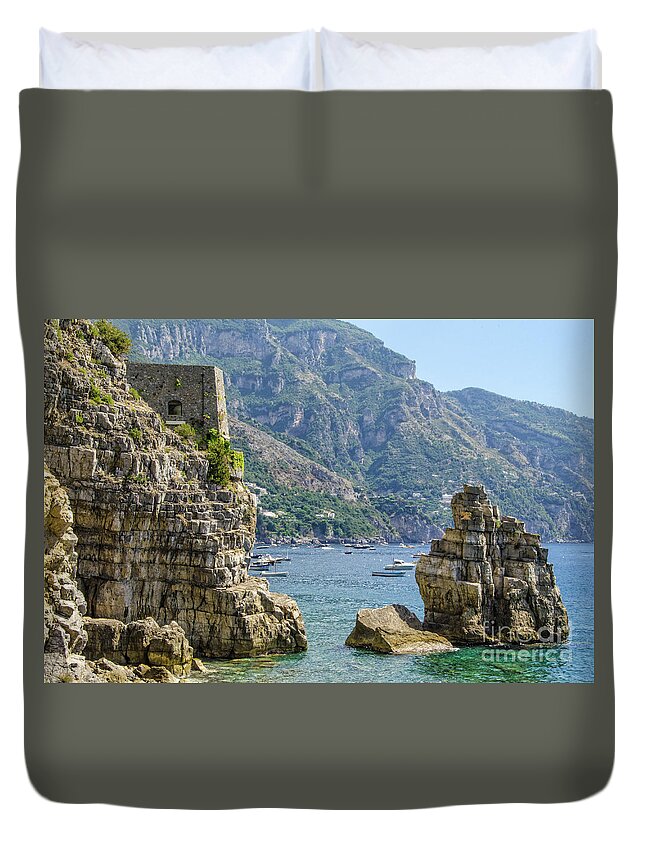 Positano Duvet Cover featuring the photograph Amalfi fortress by Maria Rabinky