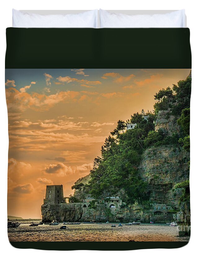 Sunset Duvet Cover featuring the photograph Amalfi sunset by Maria Rabinky