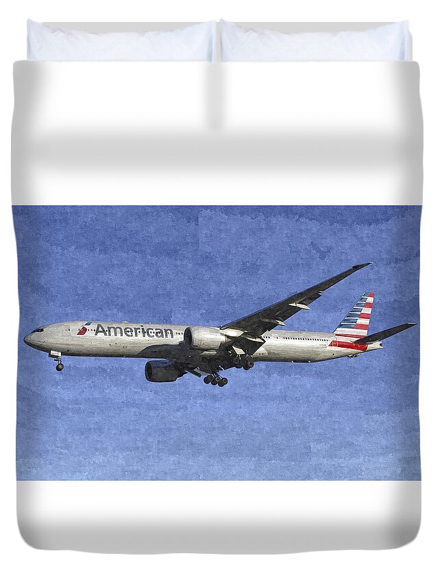 American Duvet Cover featuring the photograph American Airlines Boeing 777 Aircraft Art by David Pyatt
