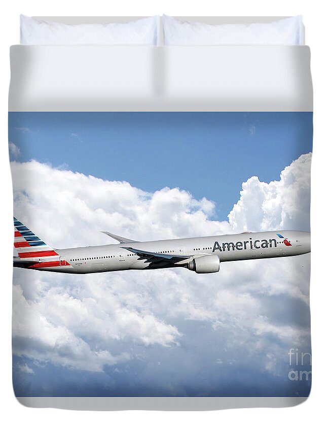 American Duvet Cover featuring the digital art American AIrlines Boeing 777 by Airpower Art