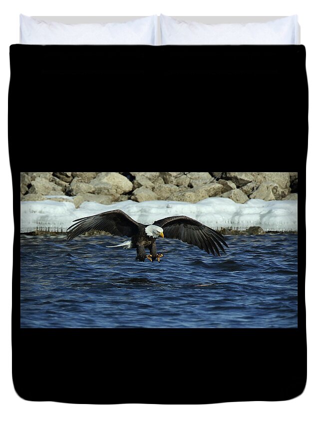 Eagle Duvet Cover featuring the photograph American Bald Eagle fishing on the Mississippi by Coby Cooper