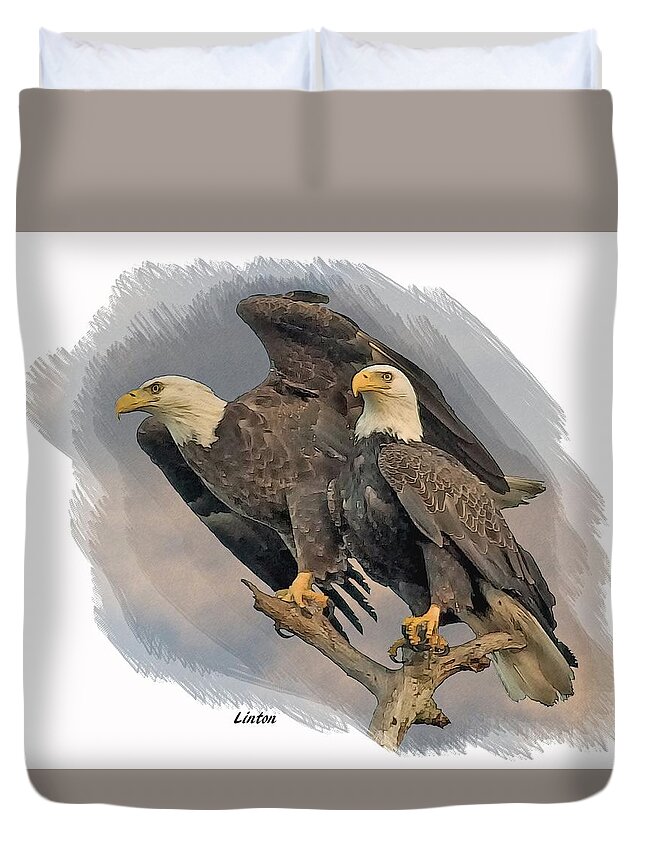 Eagle Duvet Cover featuring the digital art American Bald Eagle Pair by Larry Linton