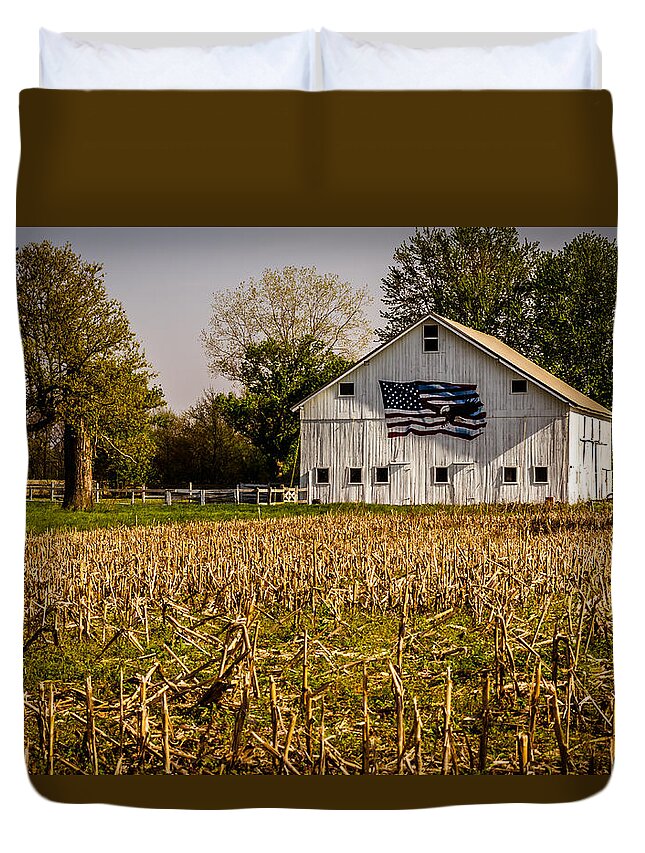 American Flag Duvet Cover featuring the photograph American Barn by Ron Pate