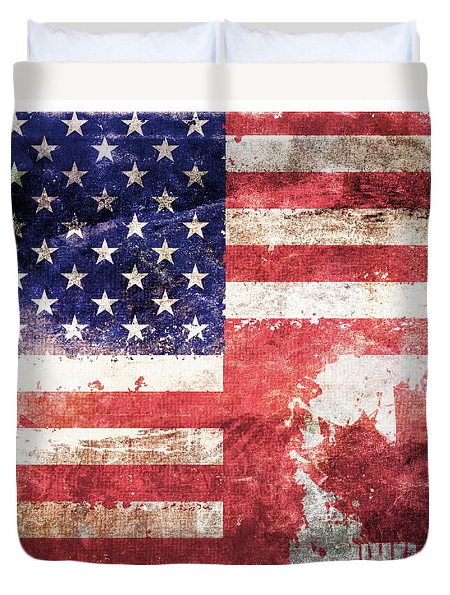 Composite Duvet Cover featuring the digital art American Canadian Tattered Flag by Az Jackson