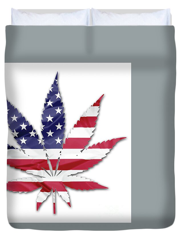 Usa Duvet Cover featuring the photograph American cannabis leaf by Benny Marty