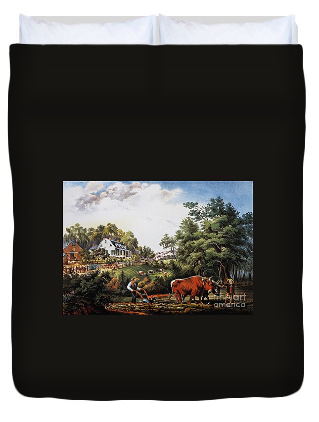 1853 Duvet Cover featuring the photograph American Farm Scene, 1853 by Granger