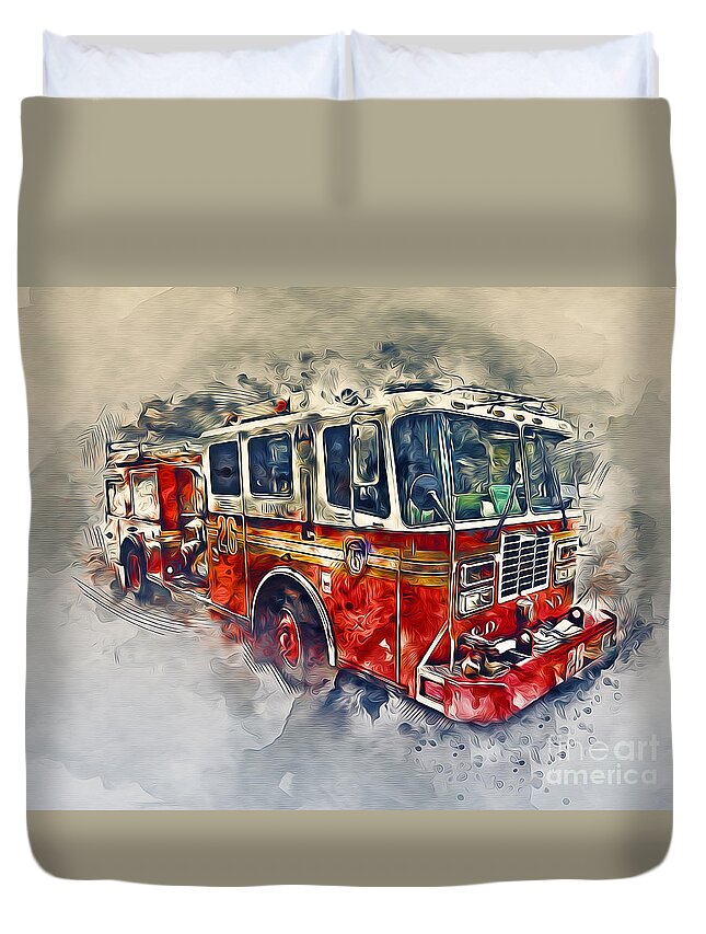 Fire Duvet Cover featuring the photograph American Fire Truck by Ian Mitchell