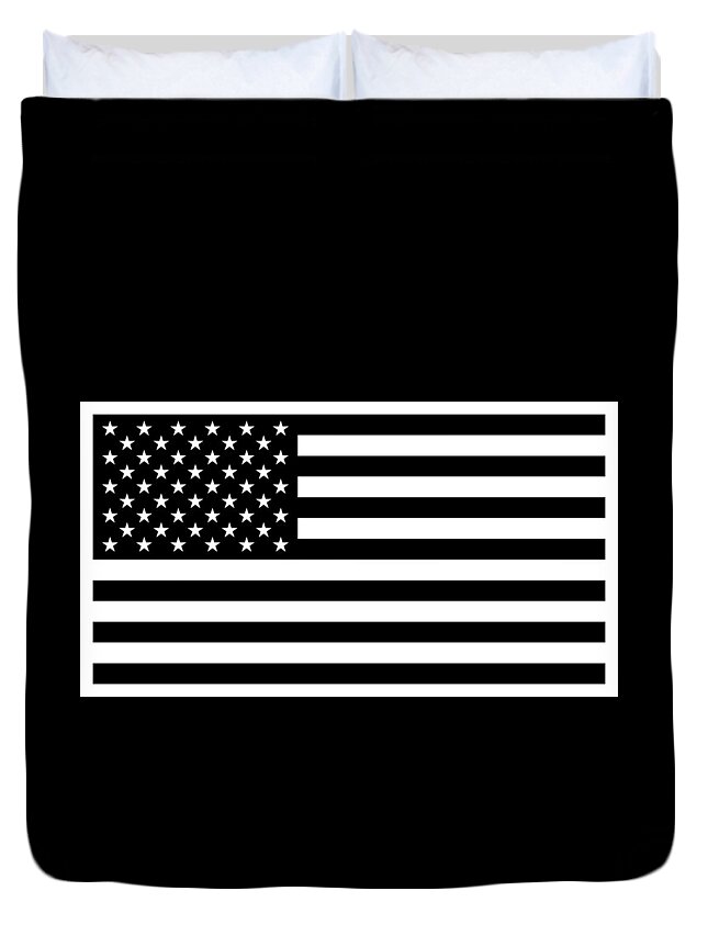 Us Flag Duvet Cover featuring the digital art American Flag - Black and White Version by War Is Hell Store