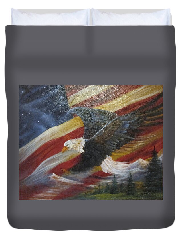 Curvismo Duvet Cover featuring the painting American Glory by Sherry Strong