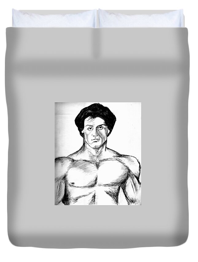 Wallpaper Buy Art Print Phone Case T-shirt Beautiful Duvet Case Pillow Tote Bags Shower Curtain Greeting Cards Mobile Phone Apple Android Actor Hollywood Charcoal Facing Thoughtful Salman Ravish Black White Duvet Cover featuring the drawing American Hero by Salman Ravish