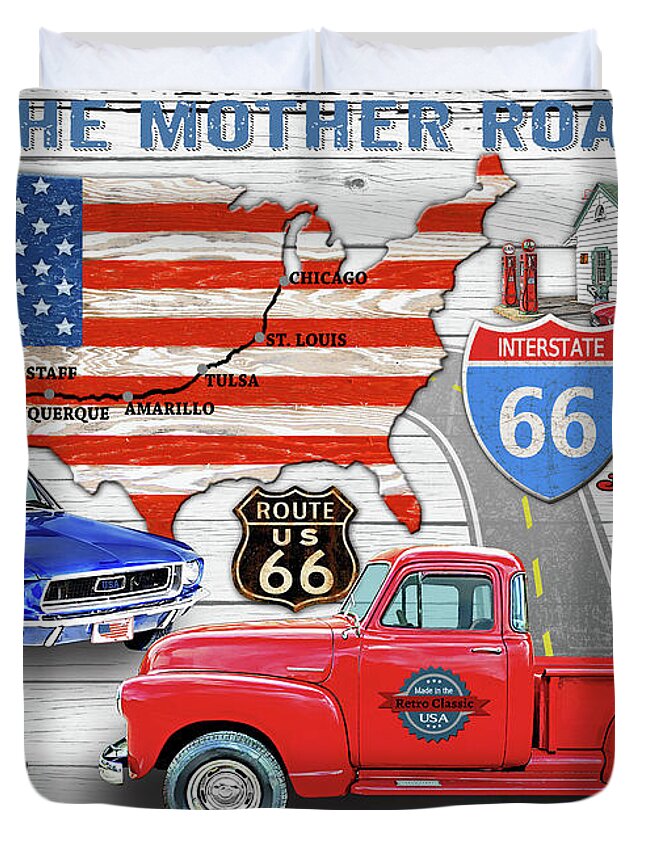American Duvet Cover featuring the digital art American Highways-Route 66 by Jean Plout