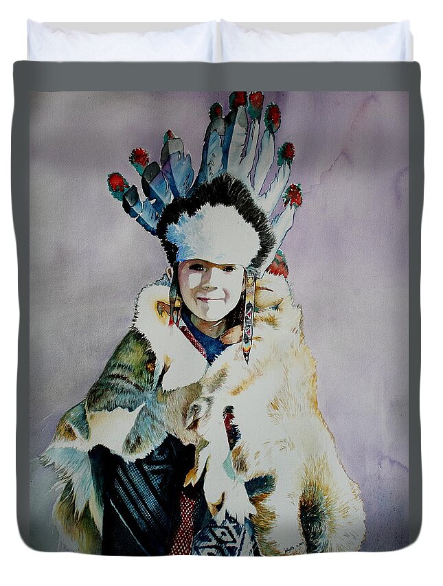 American Duvet Cover featuring the painting American Indian Girl by Jelly Starnes