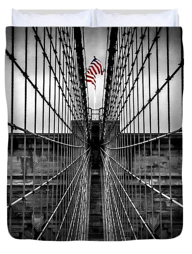 Brooklyn Bridge Duvet Cover featuring the photograph American Patriot by Az Jackson
