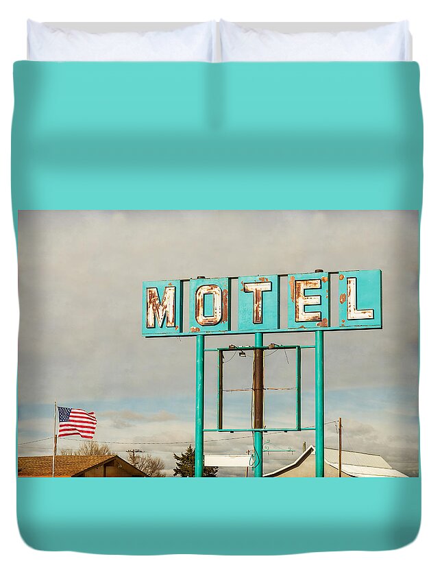 Old Duvet Cover featuring the photograph American Retro Motel Sign by James BO Insogna