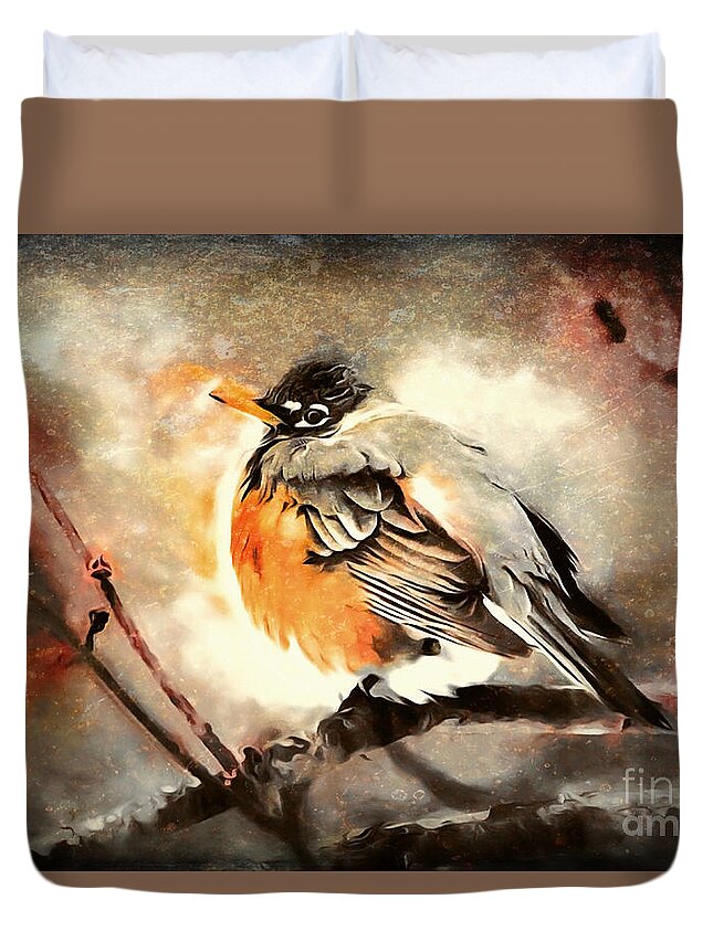 American Robin Duvet Cover featuring the painting American Robin by Tina LeCour