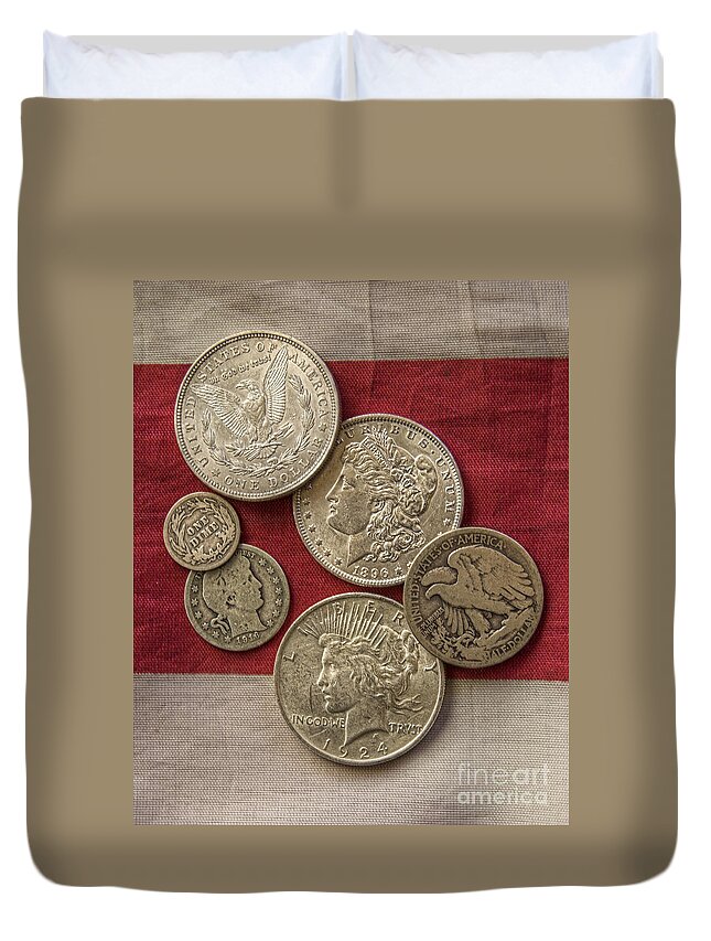 Silver Coin Duvet Cover featuring the photograph American Silver Coins by Randy Steele