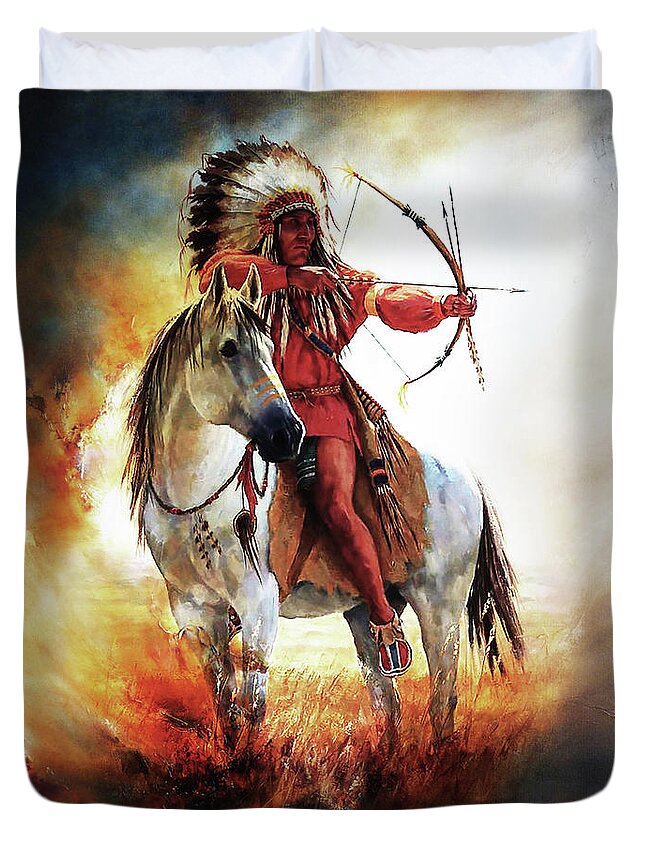 Native American Duvet Cover featuring the painting American Warriors 78 by Gull G