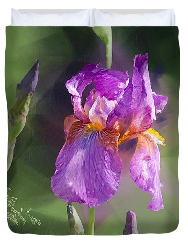 Beautiful Duvet Cover featuring the digital art Amethyst Iris 2 by Debra Baldwin