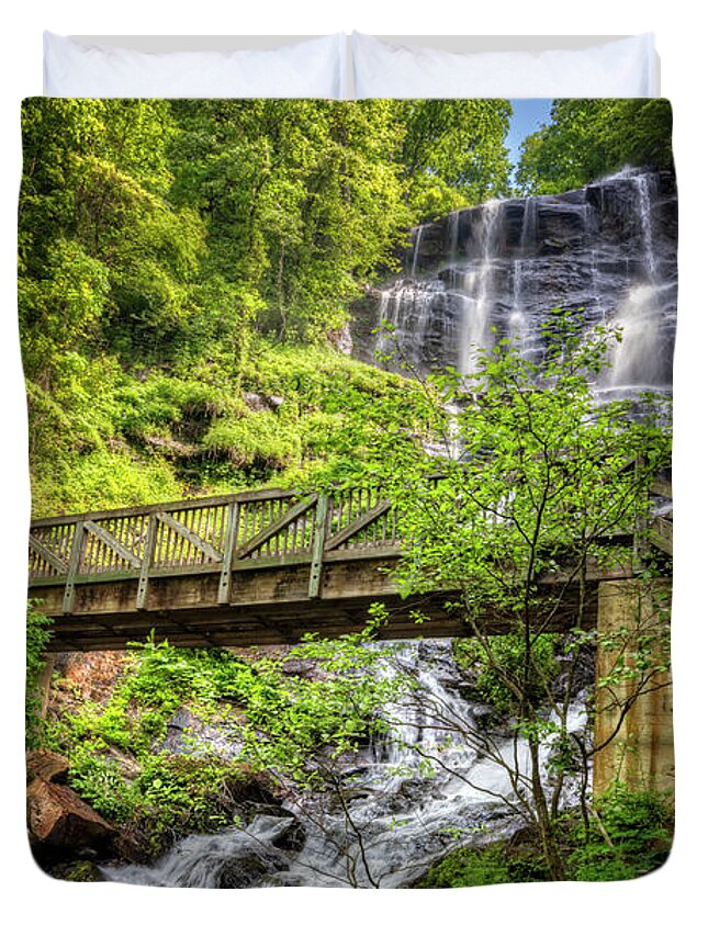 Appalachia Duvet Cover featuring the photograph Amicalola Falls Top to Bottom by Debra and Dave Vanderlaan