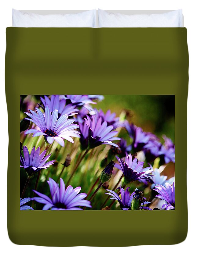 Purple Duvet Cover featuring the photograph Among the flowers by Camille Lopez
