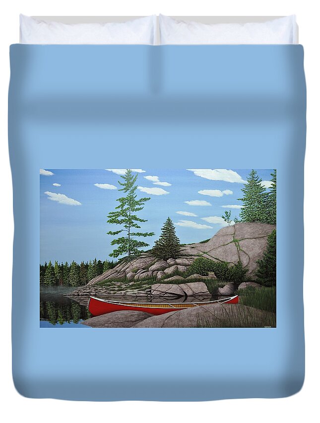 Canoes Duvet Cover featuring the painting Among the Rocks II by Kenneth M Kirsch