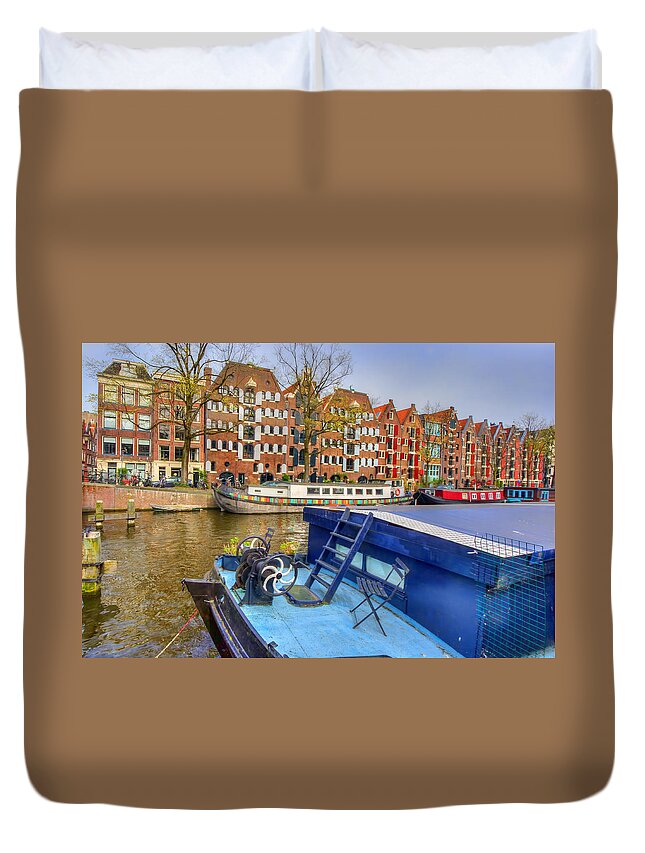 Amsterdam Duvet Cover featuring the photograph Amsterdam Houseboats by Nadia Sanowar