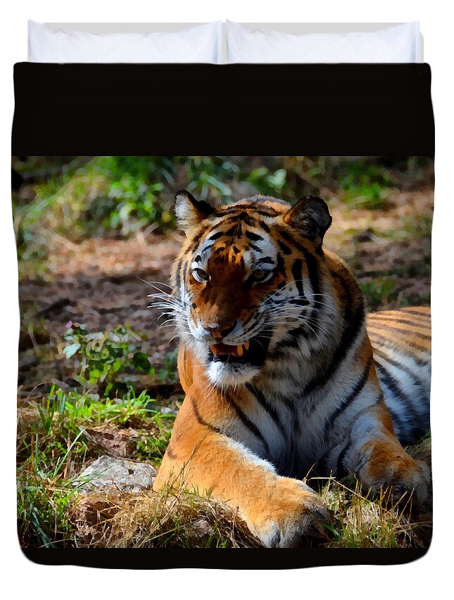 Amur Duvet Cover featuring the mixed media Amur Tiger 5 by Angelina Tamez