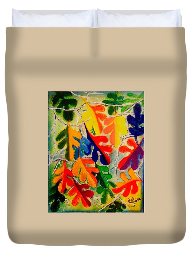 Leaves Duvet Cover featuring the painting An Abstract of Autumn Oak Leaves by Renee Michelle Wenker