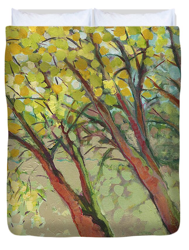Tree Duvet Cover featuring the painting An Afternoon at the Park by Jennifer Lommers