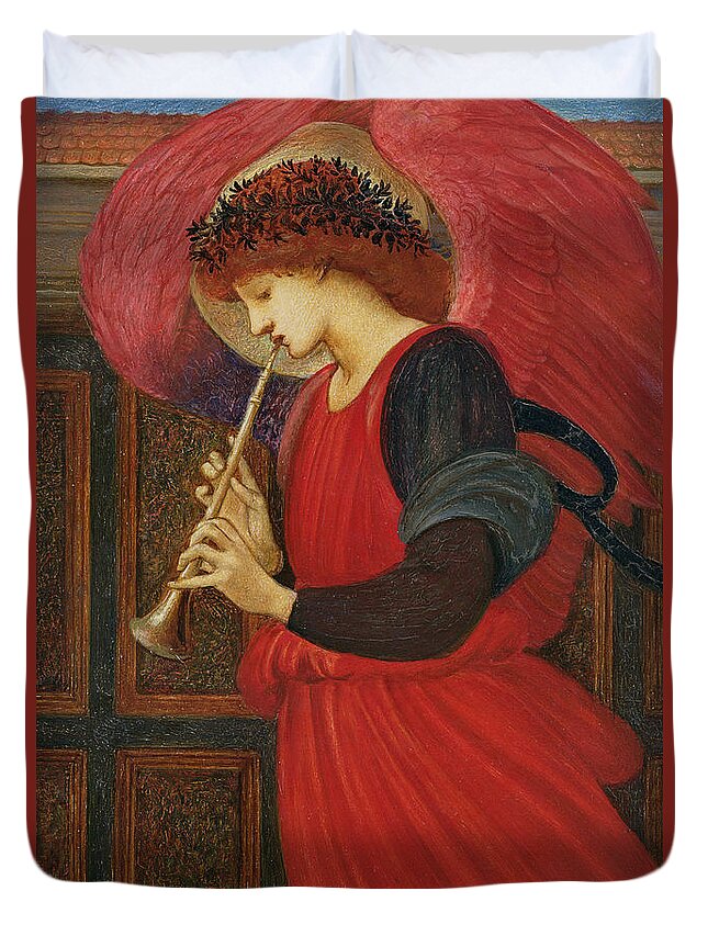 An Angel Playing A Flageolet Duvet Cover featuring the painting An Angel Playing a Flageolet by Edward Burne-Jones